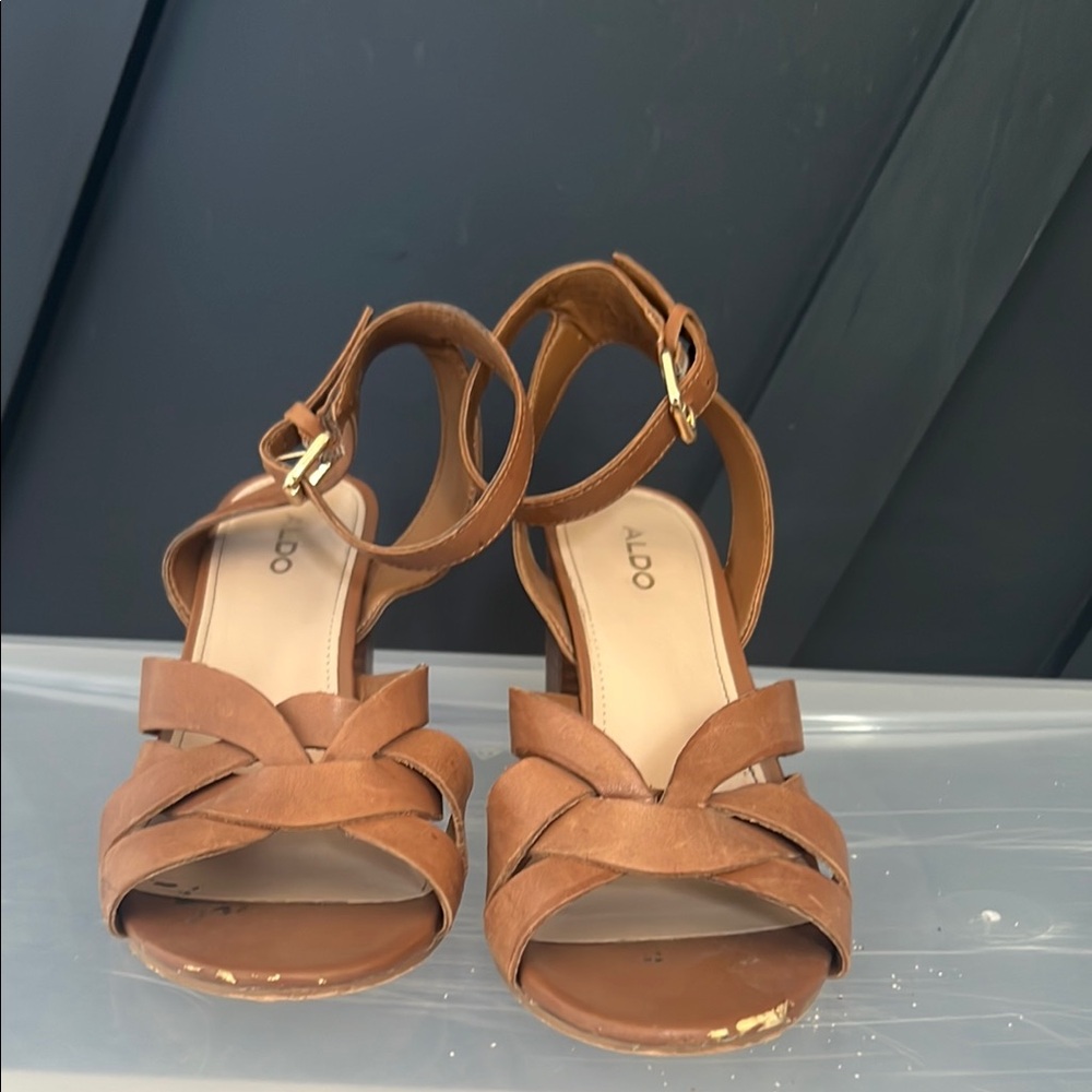 Aldo Tan Leather Sandals Casual Versatile Design